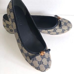 Gucci Bamboo and Bow GG Canvas/Leather Ballet Flats in Women